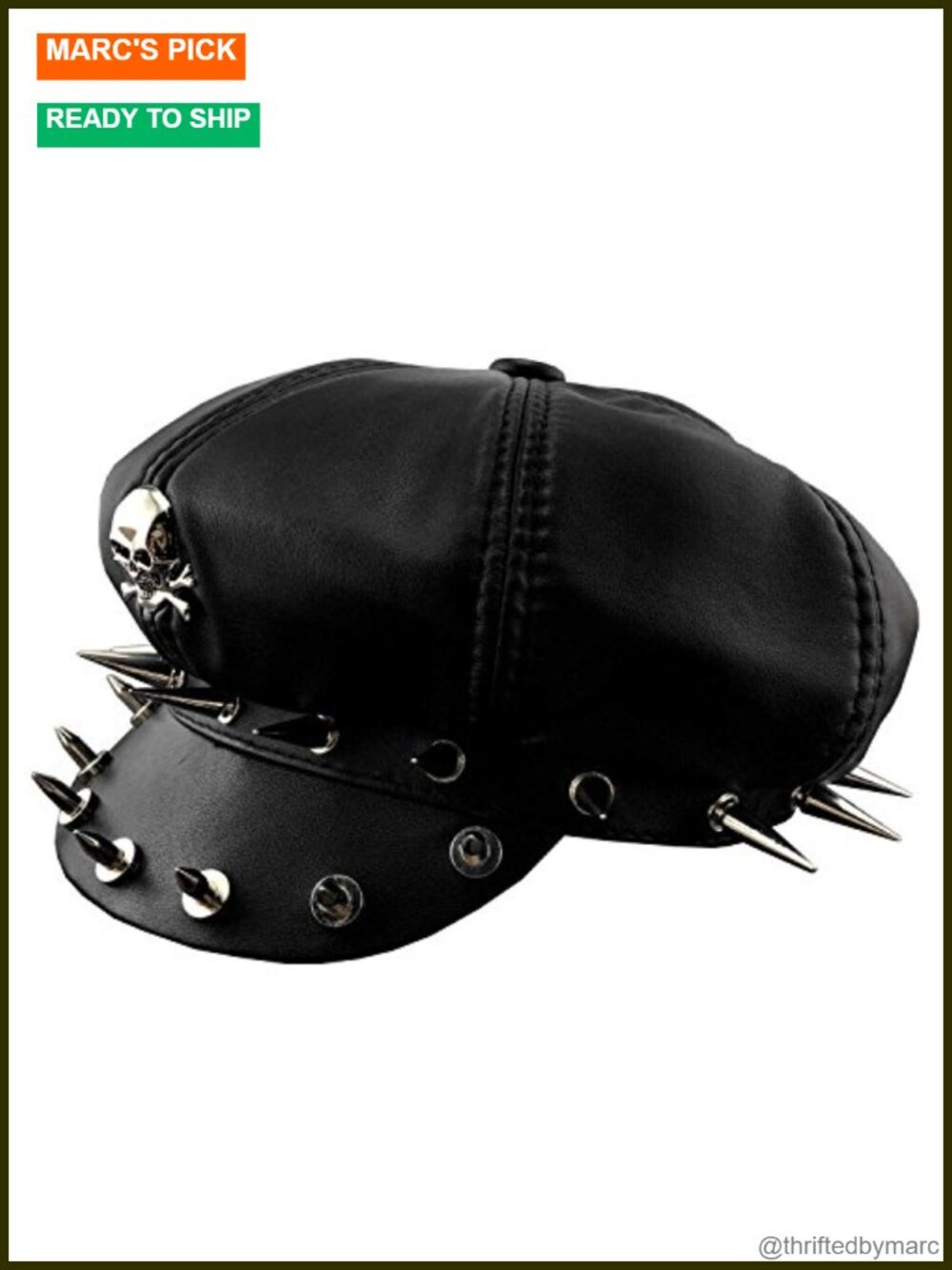 Punk Rock Skull Spike Biker Newsboy Cap Sheepskin Leather Flat Cap